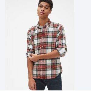 Men's Gap Standard Fit Flannel Pocket Shirt White Red medium